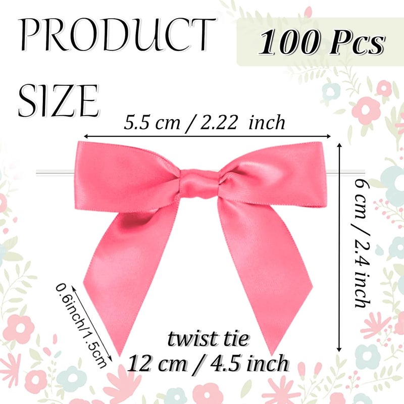 Adodotoe Hot Pink Twist Tie Bows, 100 Pcs Satin Twist Tie Bows for Treat Bag Satin Ribbon Tie Bows for Tying Up Packages Present Bags Bakery Candy Bags Decorating Ribbon Bow Gift Wrap Bows(Hot Pink) - Image 2